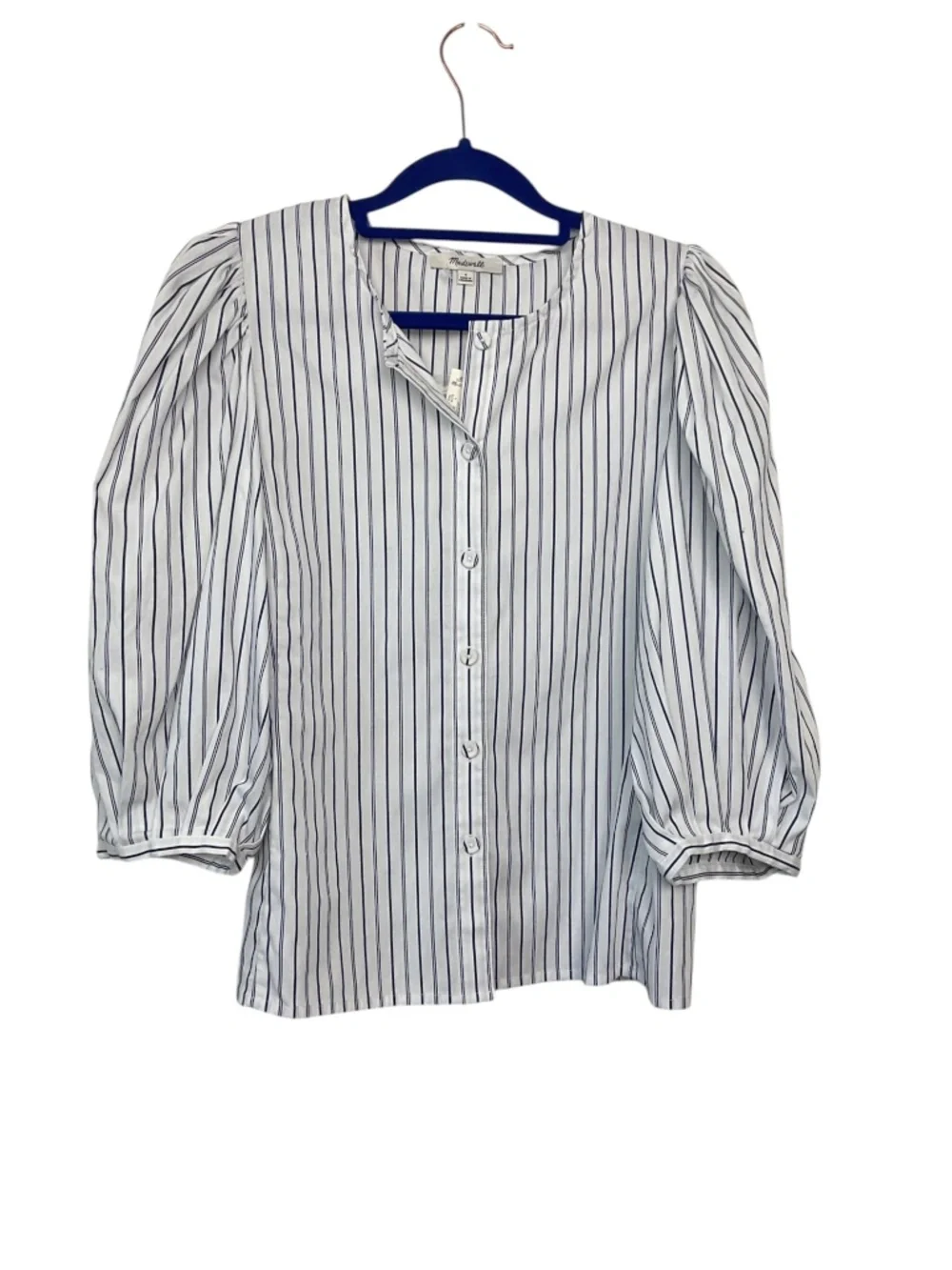 Madewell Puff-Sleeve Button Up Top in Stripe‎ NWT
